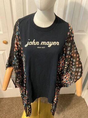 John Mayer Upcycled Graphic T-Shirt with Flowy Boho Printed Sleeves OSFM